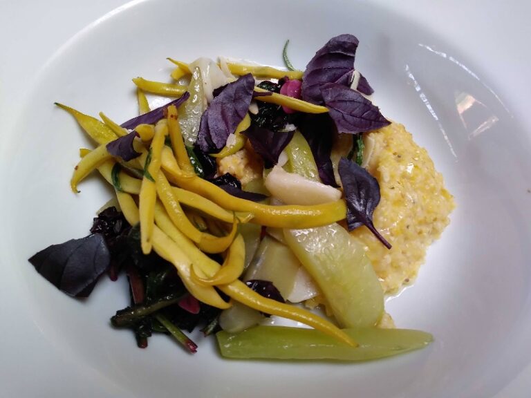 Polenta-with-celtuce-yellow-beans-purple-basil